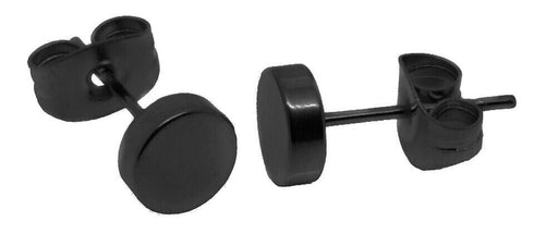 3Pairs 316L Surgical-Steel  Flat Round Black Silver Gold Men Women Stud Earrings